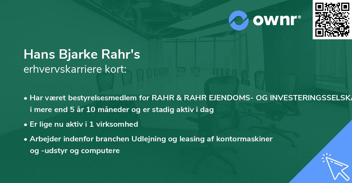 Hans Bjarke Rahr's erhvervskarriere kort