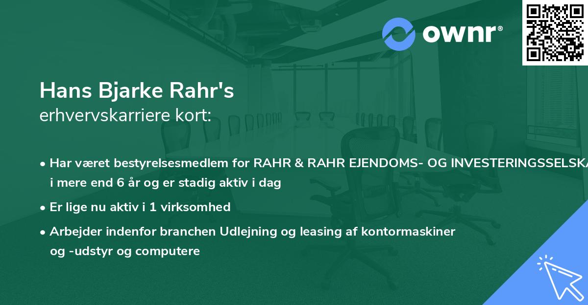 Hans Bjarke Rahr's erhvervskarriere kort