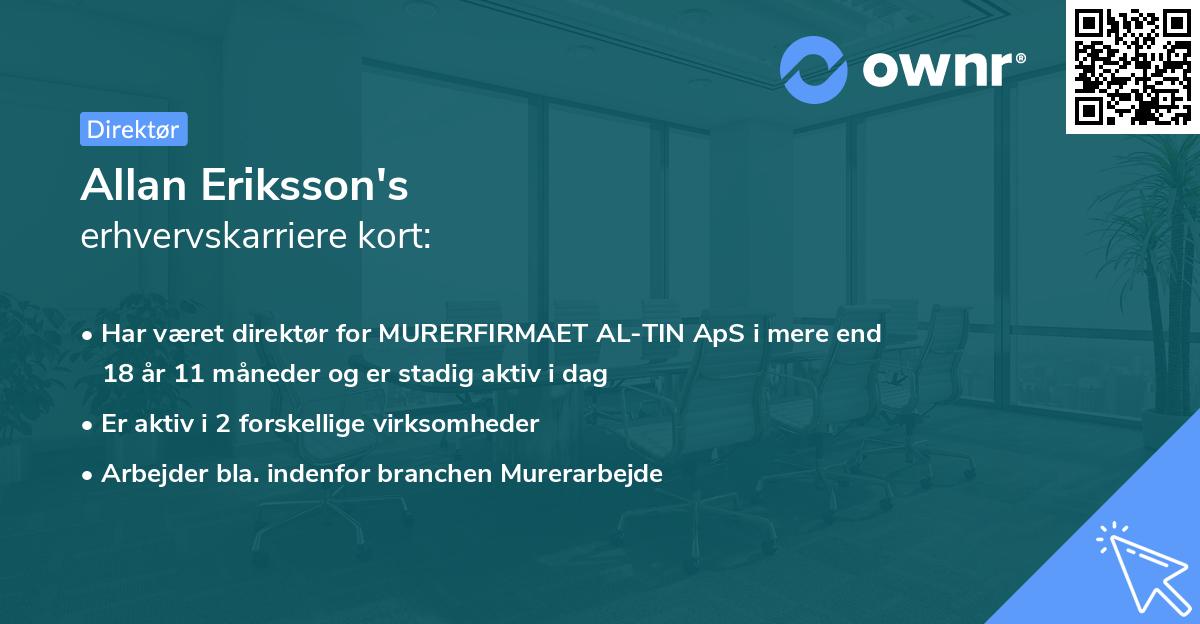 Allan Eriksson's erhvervskarriere kort