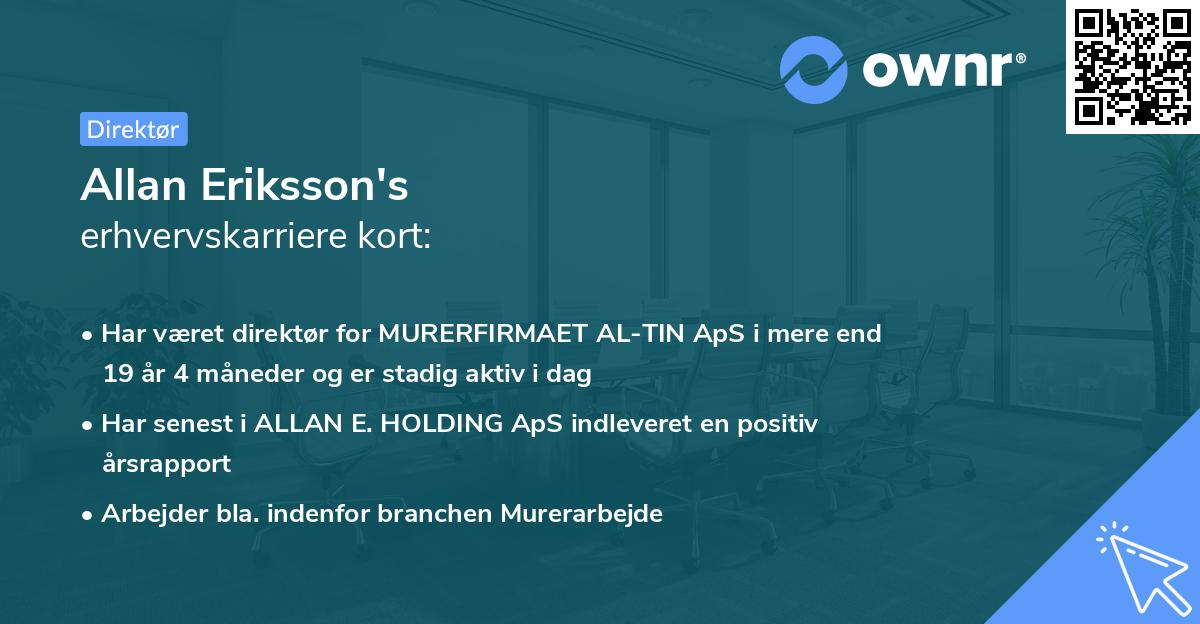 Allan Eriksson's erhvervskarriere kort