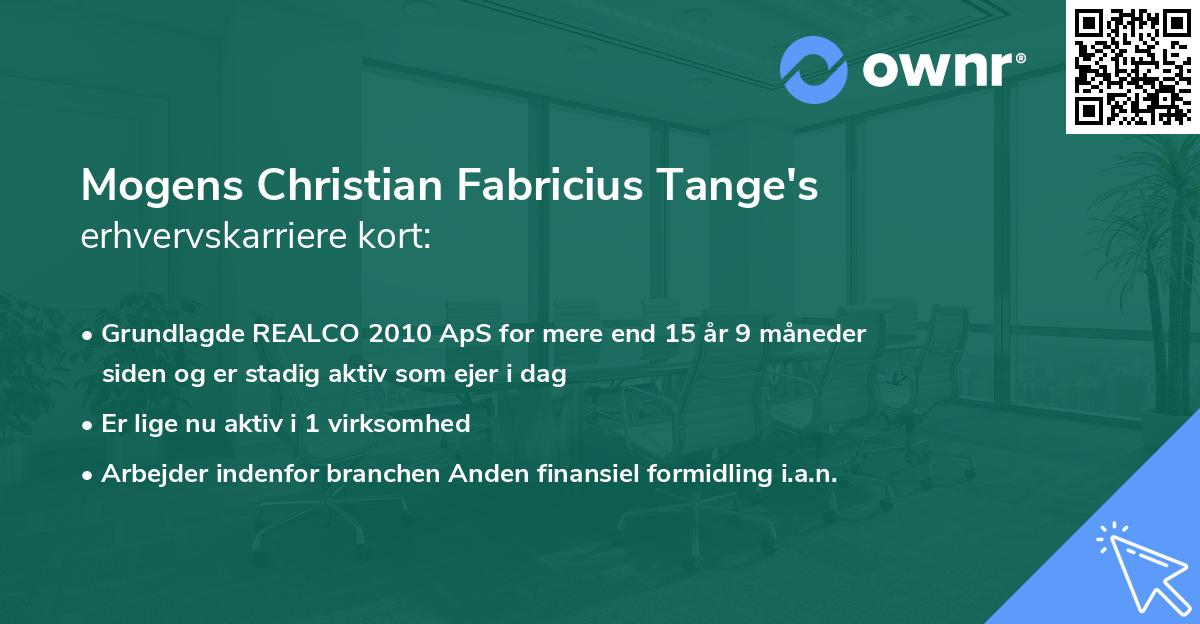 Mogens Christian Fabricius Tange's erhvervskarriere kort