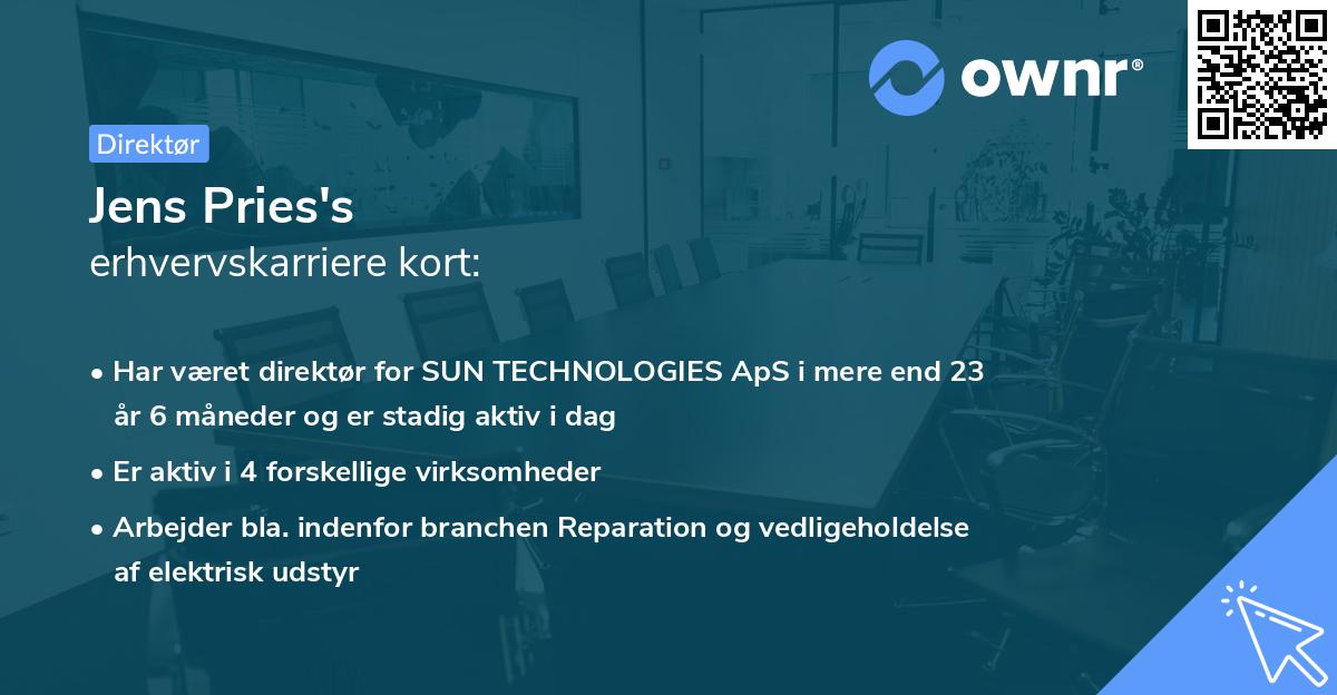 Jens Pries's erhvervskarriere kort