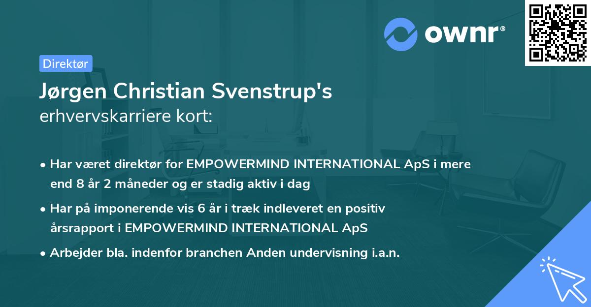 Jørgen Christian Svenstrup's erhvervskarriere kort