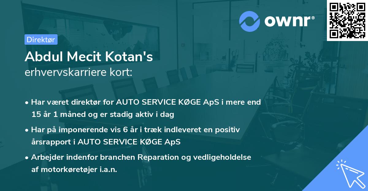 Abdul Mecit Kotan's erhvervskarriere kort