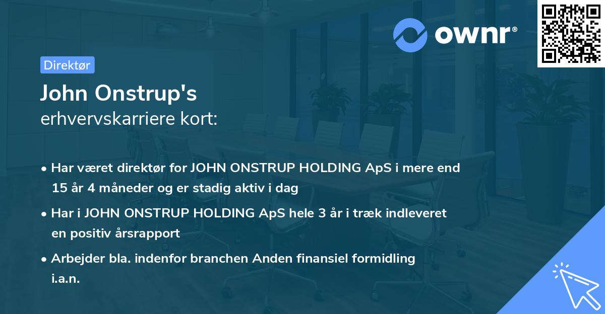 John Onstrup's erhvervskarriere kort
