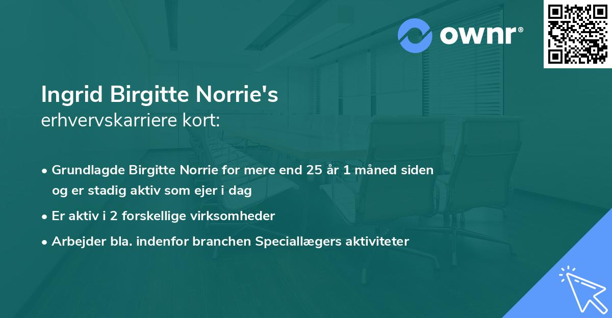 Ingrid Birgitte Norrie's erhvervskarriere kort