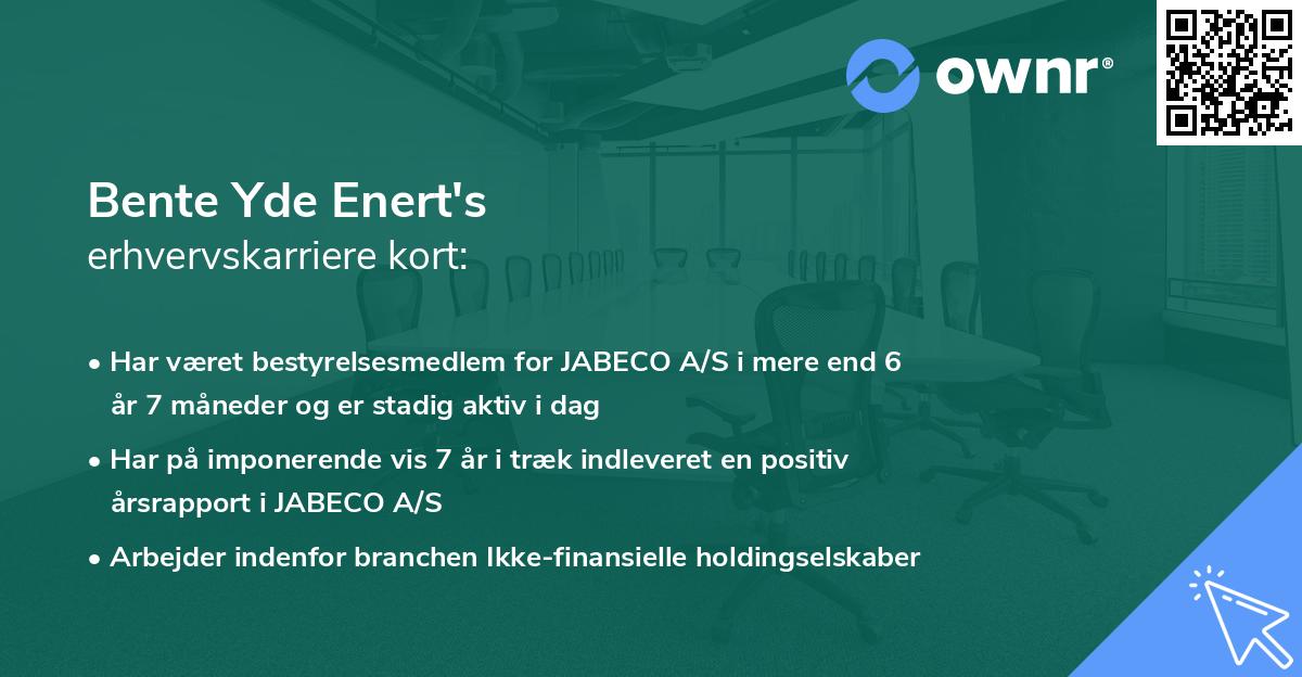Bente Yde Enert's erhvervskarriere kort