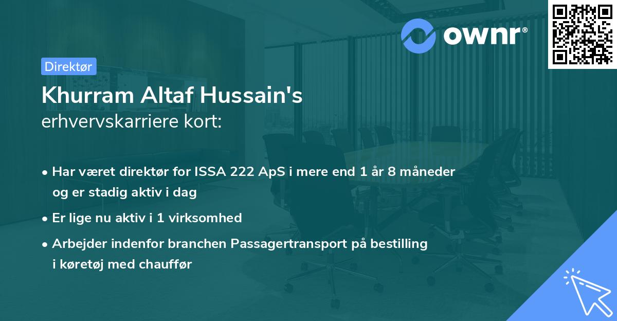 Khurram Altaf Hussain's erhvervskarriere kort