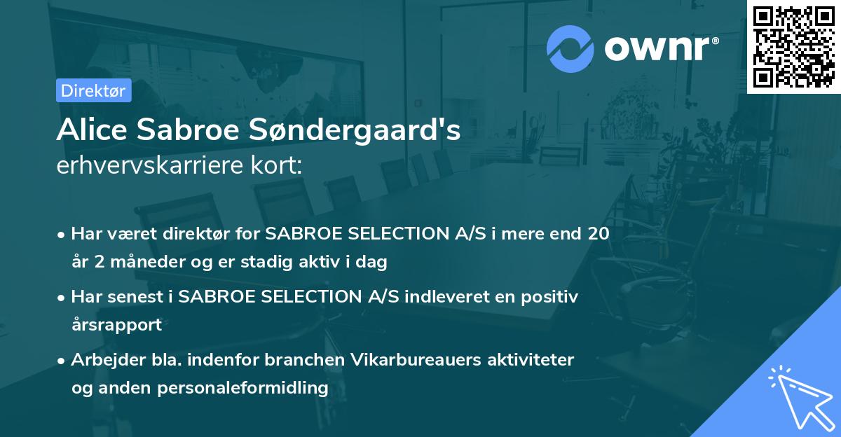 Alice Sabroe Søndergaard's erhvervskarriere kort
