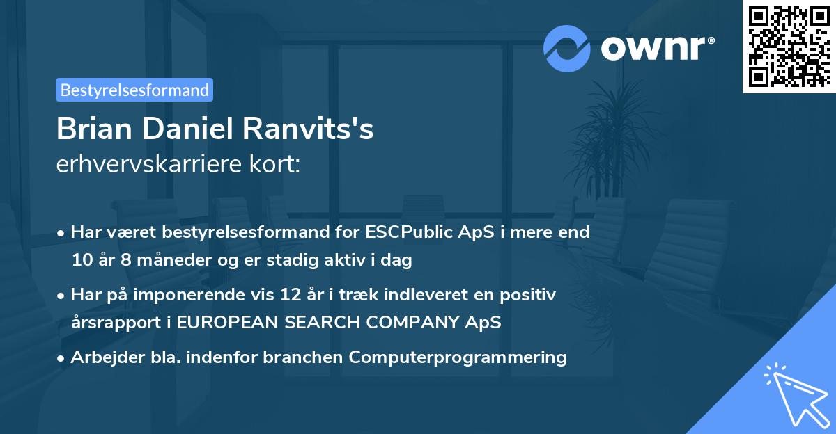 Brian Daniel Ranvits's erhvervskarriere kort