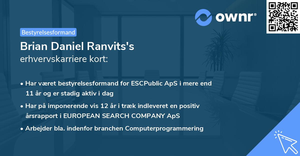 Brian Daniel Ranvits's erhvervskarriere kort