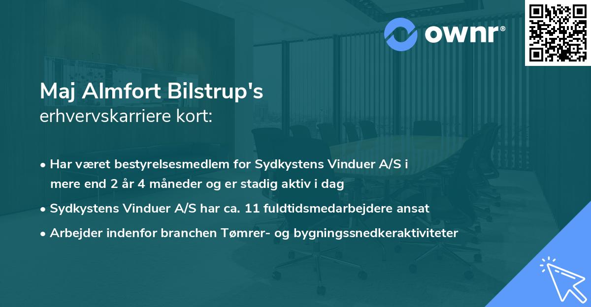Maj Almfort Bilstrup's erhvervskarriere kort