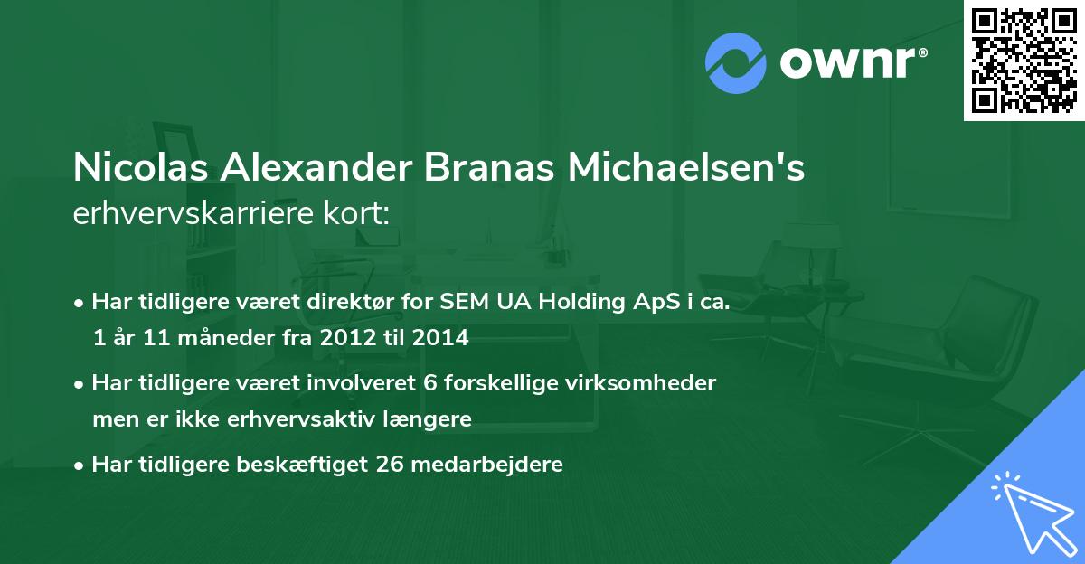 Nicolas Alexander Branas Michaelsen's erhvervskarriere kort