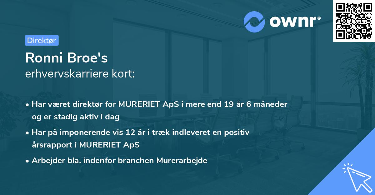 Ronni Broe's erhvervskarriere kort