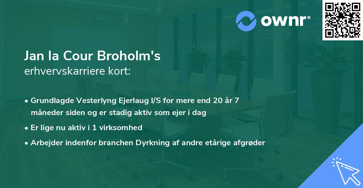 Jan la Cour Broholm's erhvervskarriere kort