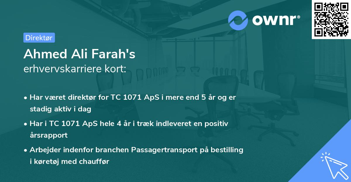 Ahmed Ali Farah's erhvervskarriere kort