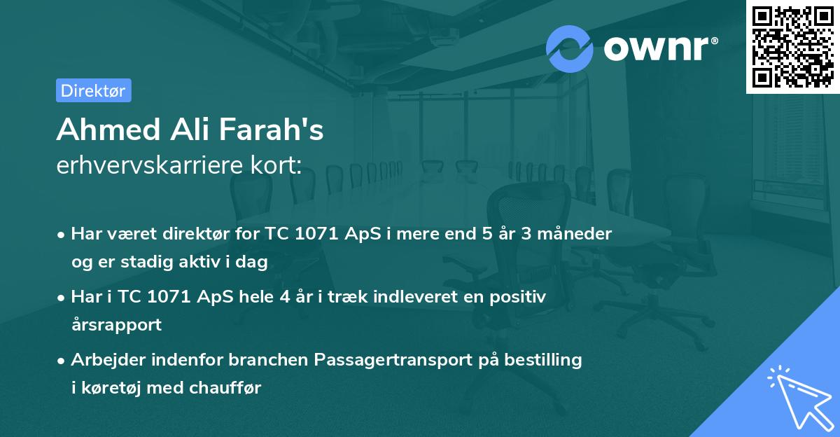 Ahmed Ali Farah's erhvervskarriere kort