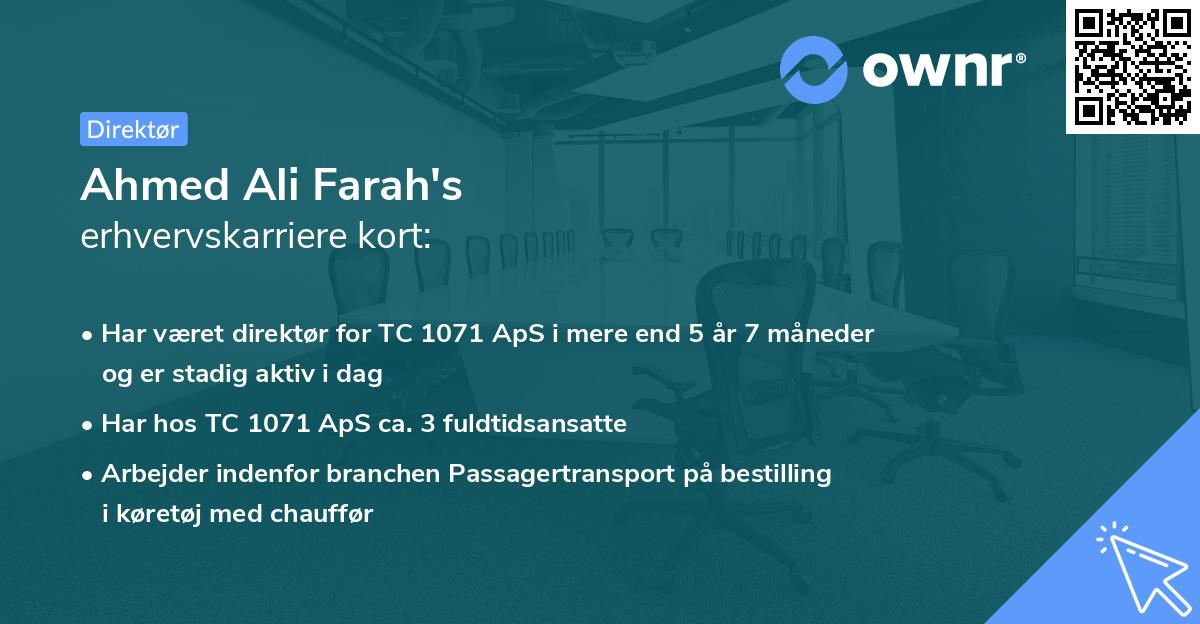Ahmed Ali Farah's erhvervskarriere kort