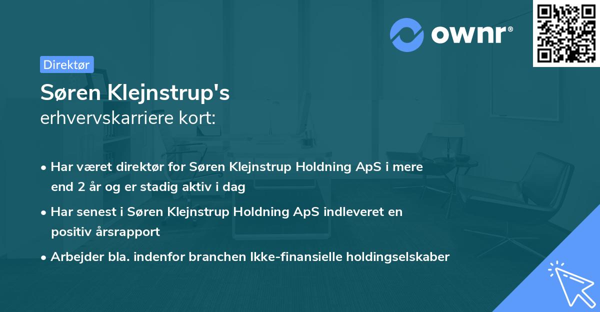 Søren Klejnstrup's erhvervskarriere kort