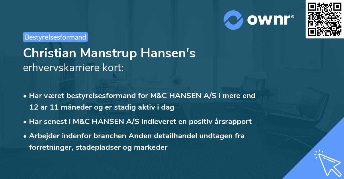 Christian Manstrup Hansen's erhvervskarriere kort