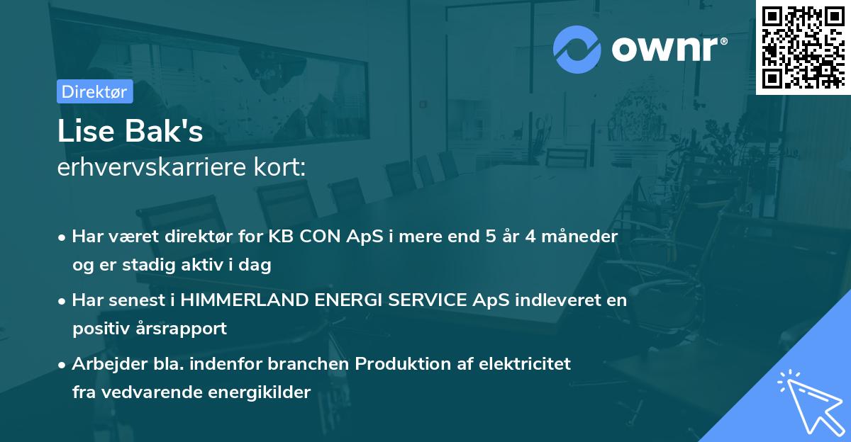 Lise Bak's erhvervskarriere kort