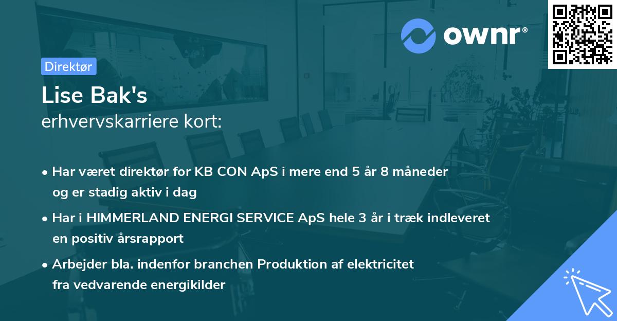 Lise Bak's erhvervskarriere kort