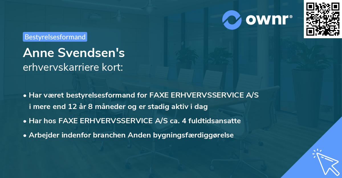 Anne Svendsen's erhvervskarriere kort