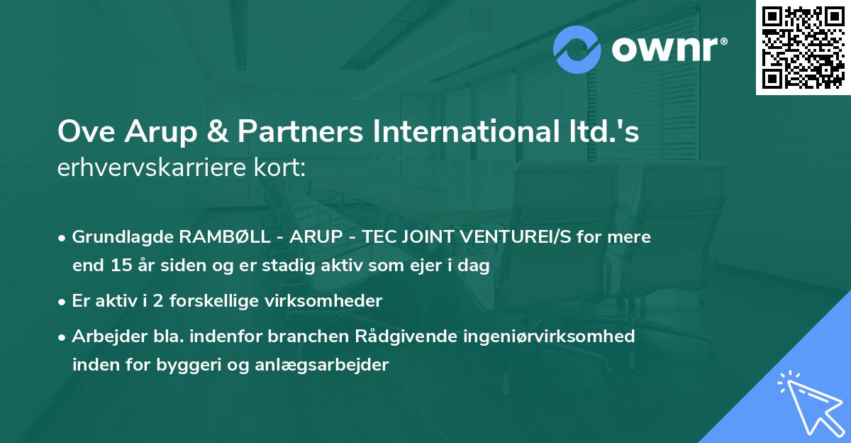 Ove Arup & Partners International ltd.'s erhvervskarriere kort