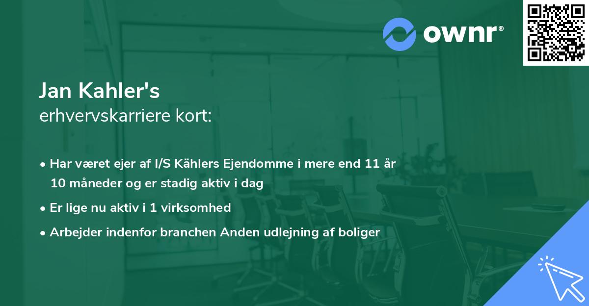 Jan Kahler's erhvervskarriere kort