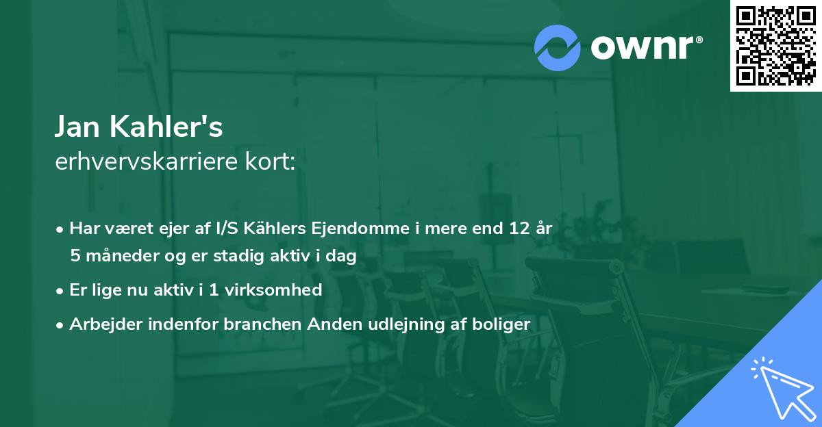 Jan Kahler's erhvervskarriere kort