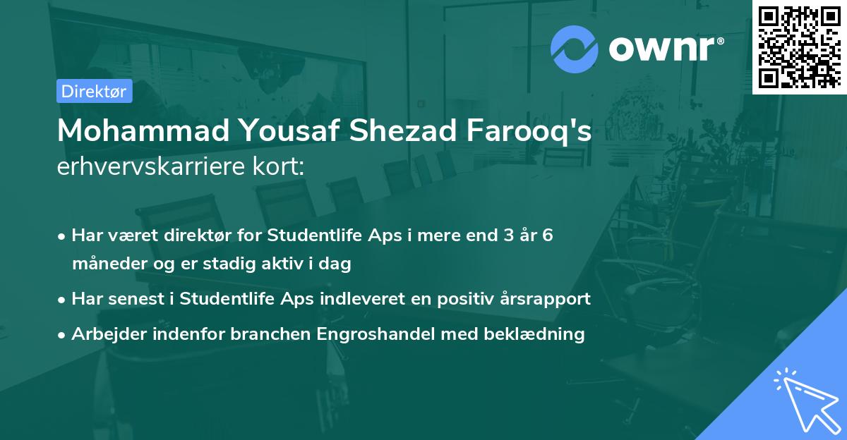 Mohammad Yousaf Shezad Farooq's erhvervskarriere kort