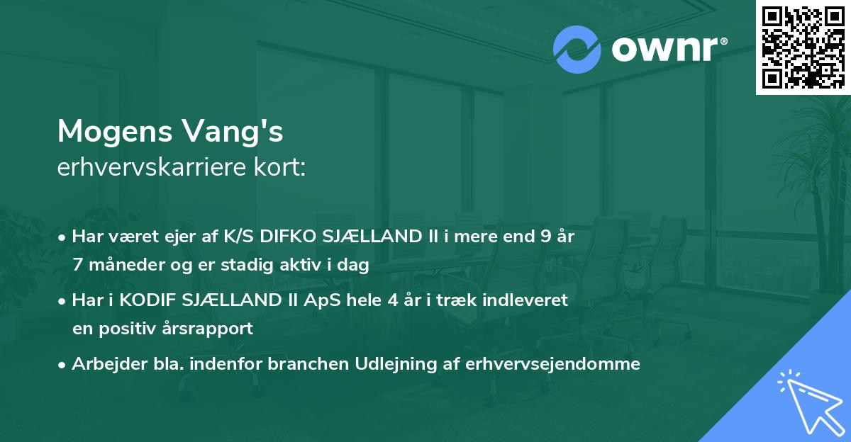 Mogens Vang's erhvervskarriere kort