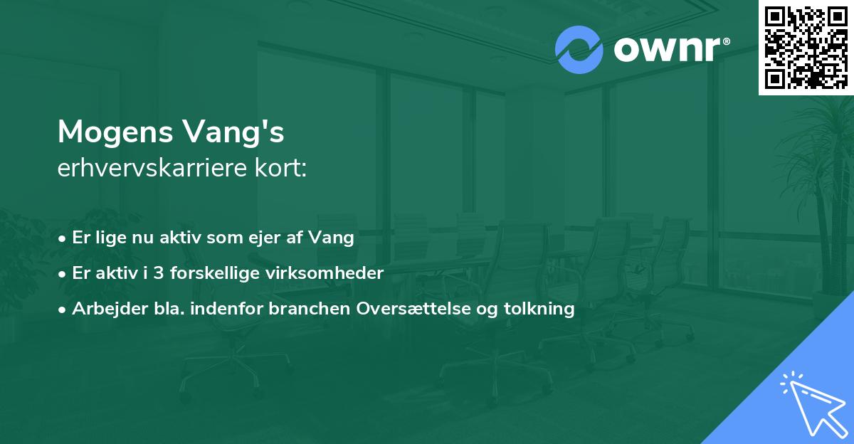 Mogens Vang's erhvervskarriere kort