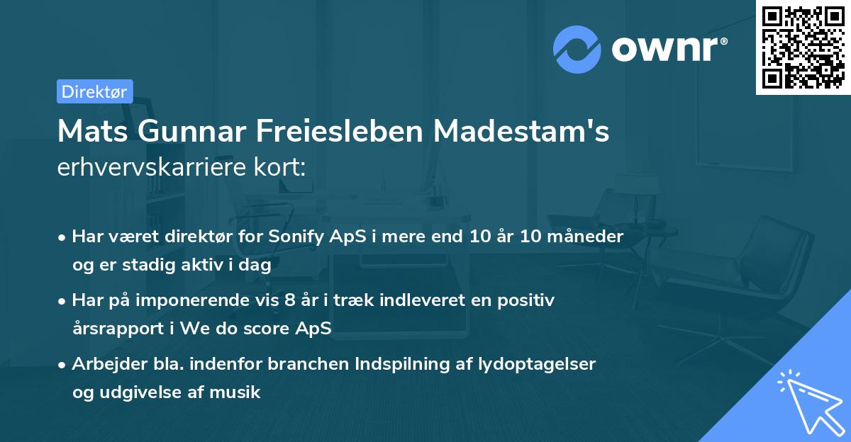 Mats Gunnar Freiesleben Madestam's erhvervskarriere kort