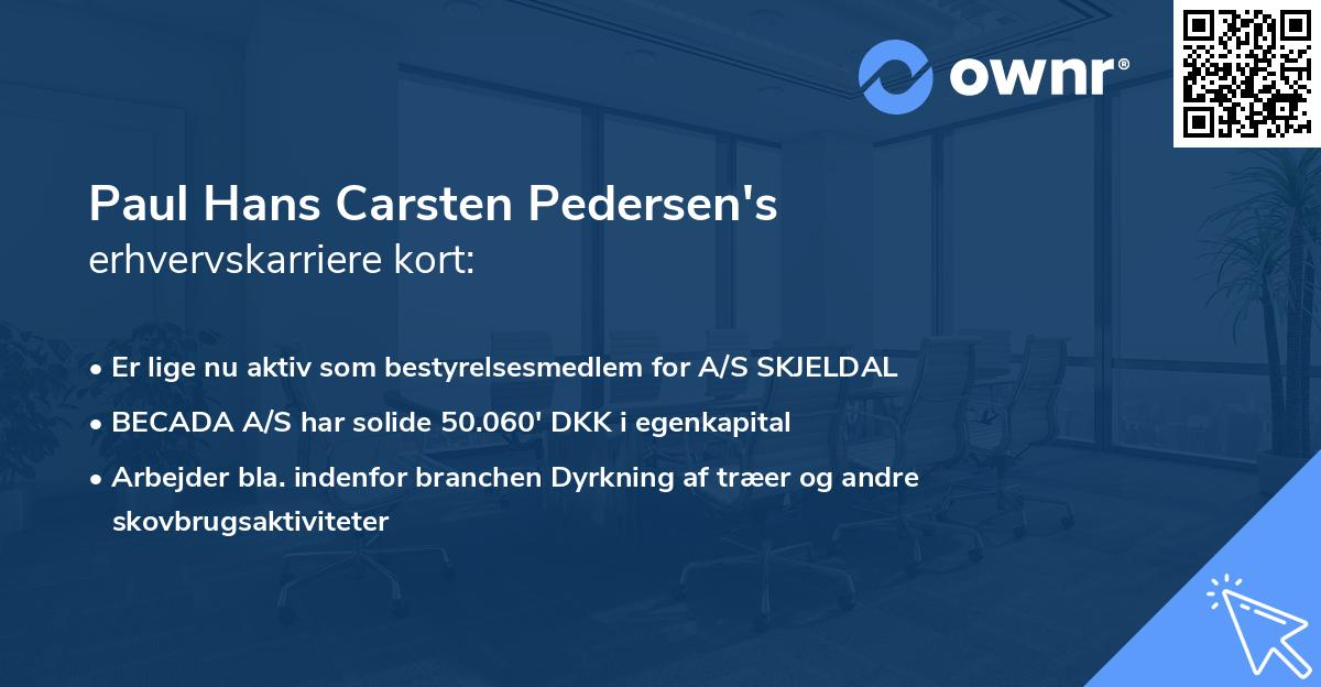 Paul Hans Carsten Pedersen's erhvervskarriere kort