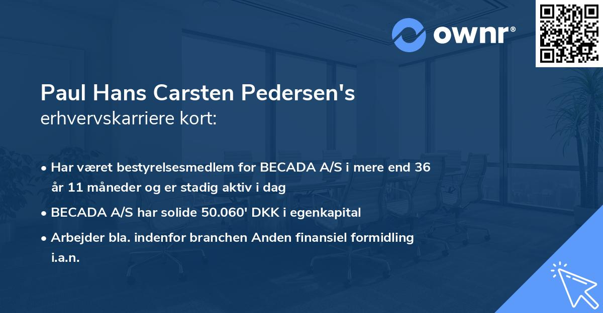 Paul Hans Carsten Pedersen's erhvervskarriere kort