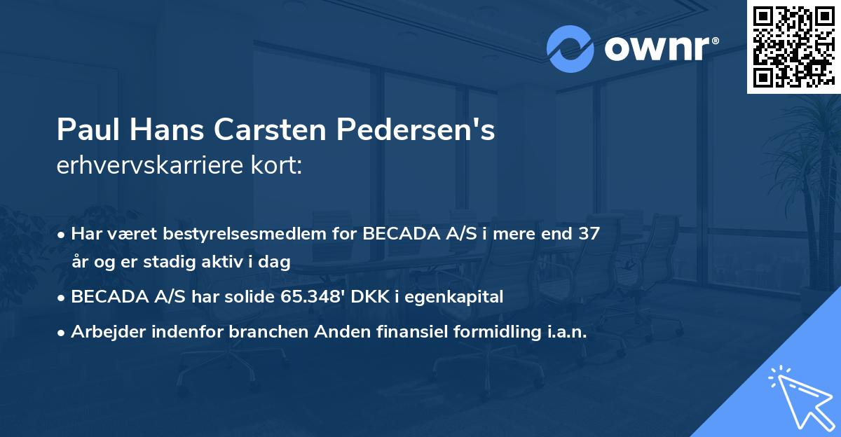 Paul Hans Carsten Pedersen's erhvervskarriere kort