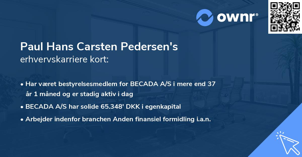 Paul Hans Carsten Pedersen's erhvervskarriere kort