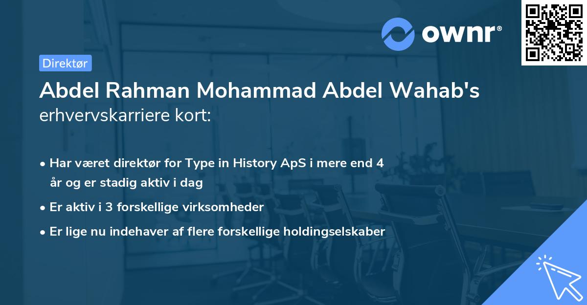 Abdel Rahman Mohammad Abdel Wahab's erhvervskarriere kort
