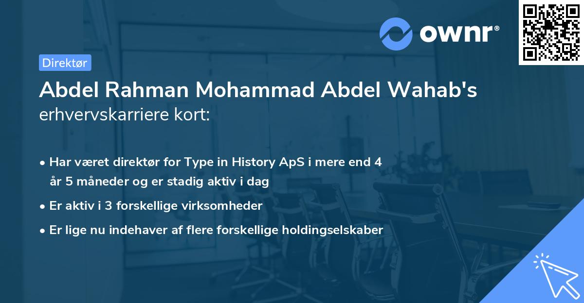 Abdel Rahman Mohammad Abdel Wahab's erhvervskarriere kort