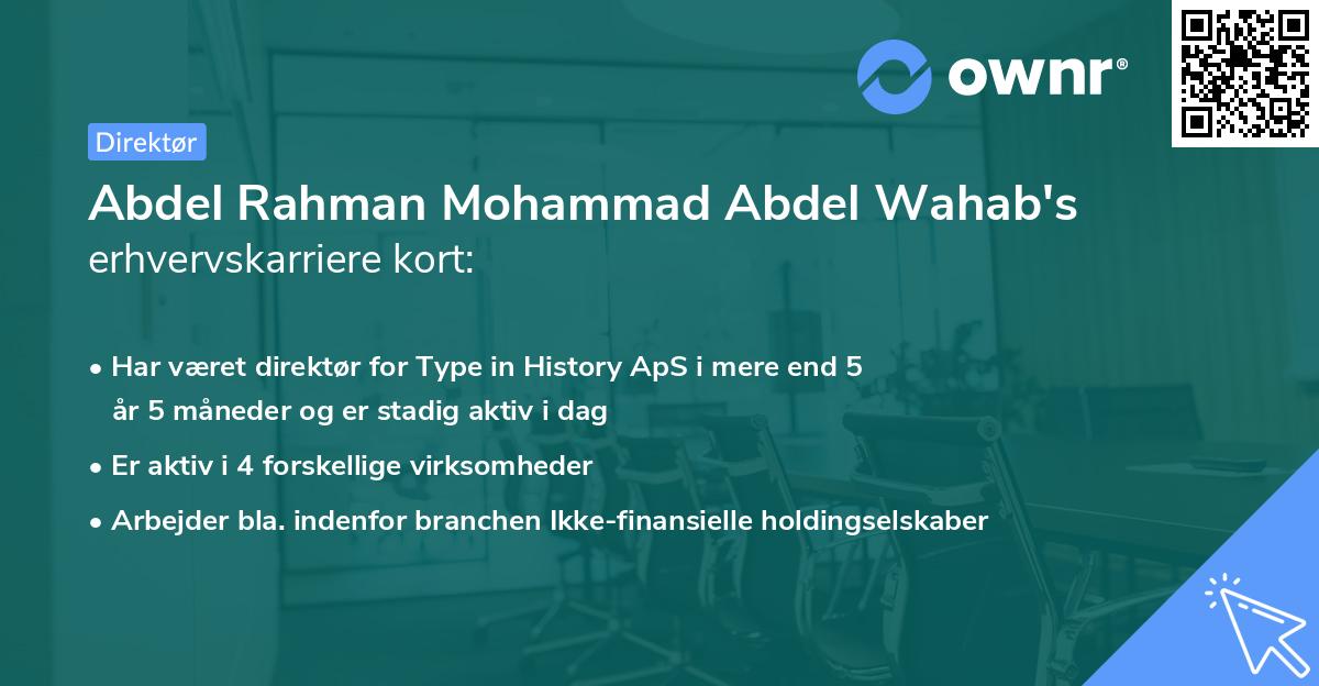 Abdel Rahman Mohammad Abdel Wahab's erhvervskarriere kort