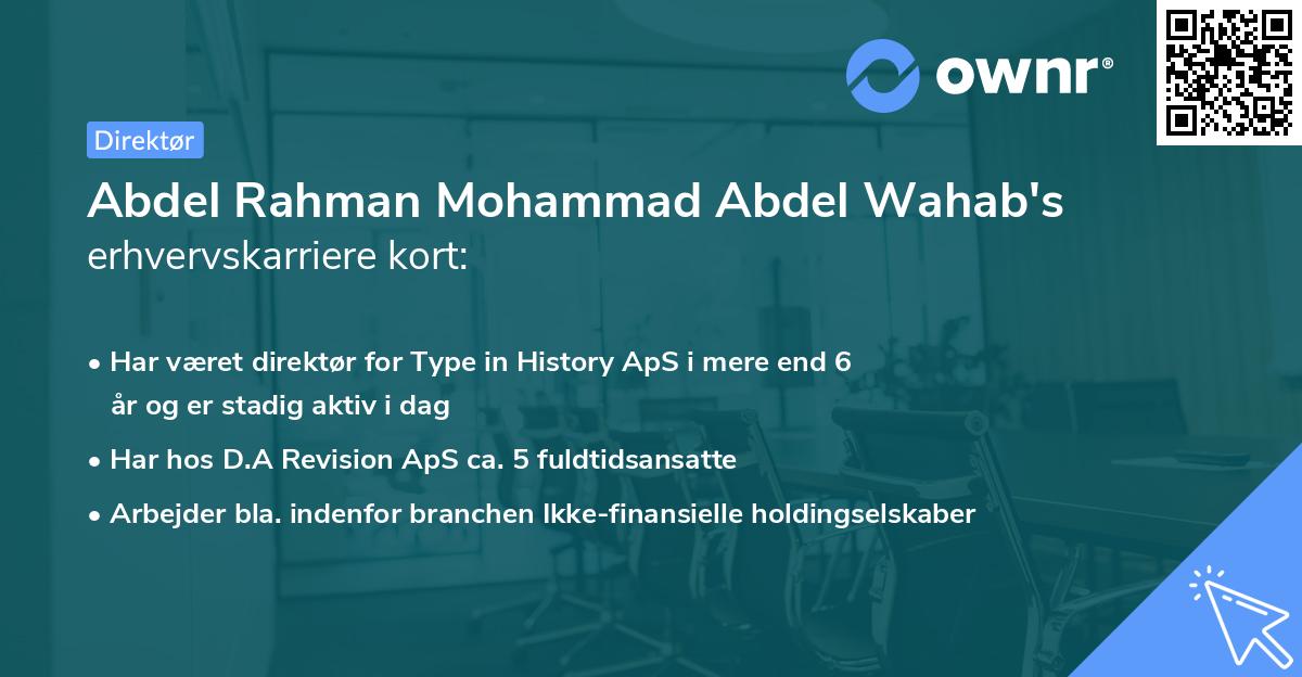 Abdel Rahman Mohammad Abdel Wahab's erhvervskarriere kort