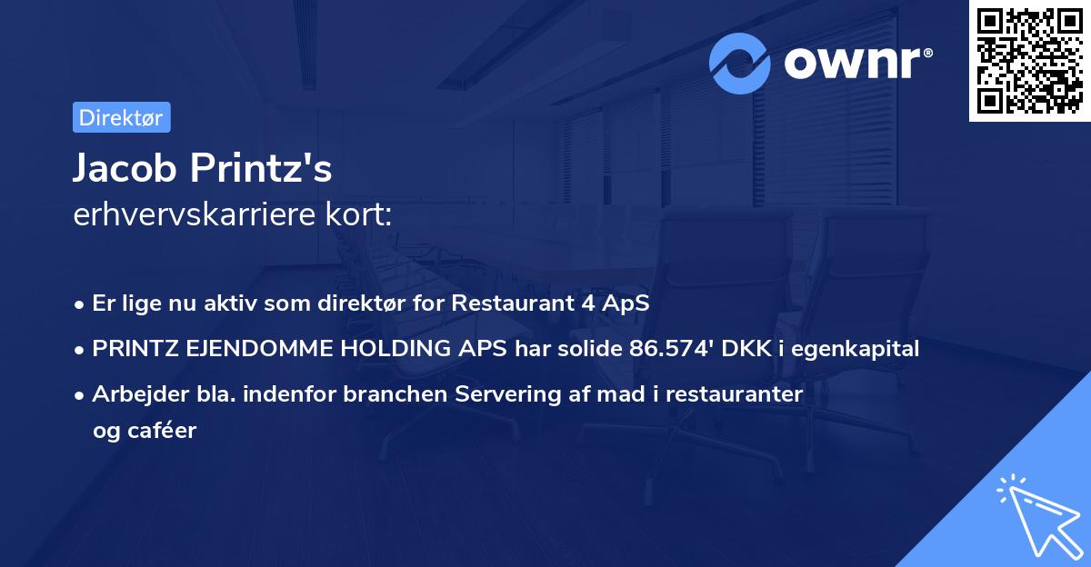 Jacob Printz's erhvervskarriere kort
