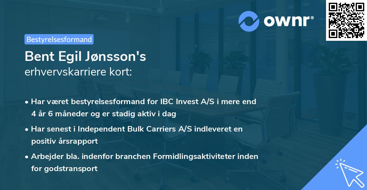 Bent Egil Jønsson's erhvervskarriere kort