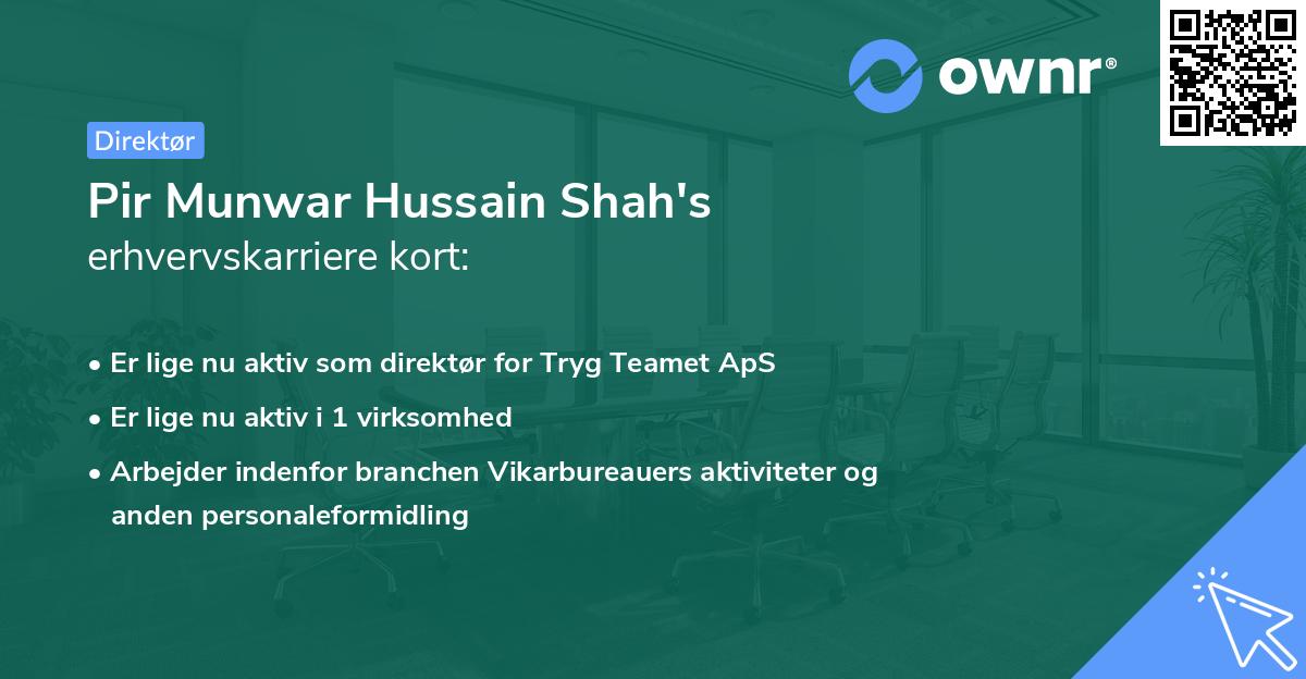 Pir Munwar Hussain Shah's erhvervskarriere kort