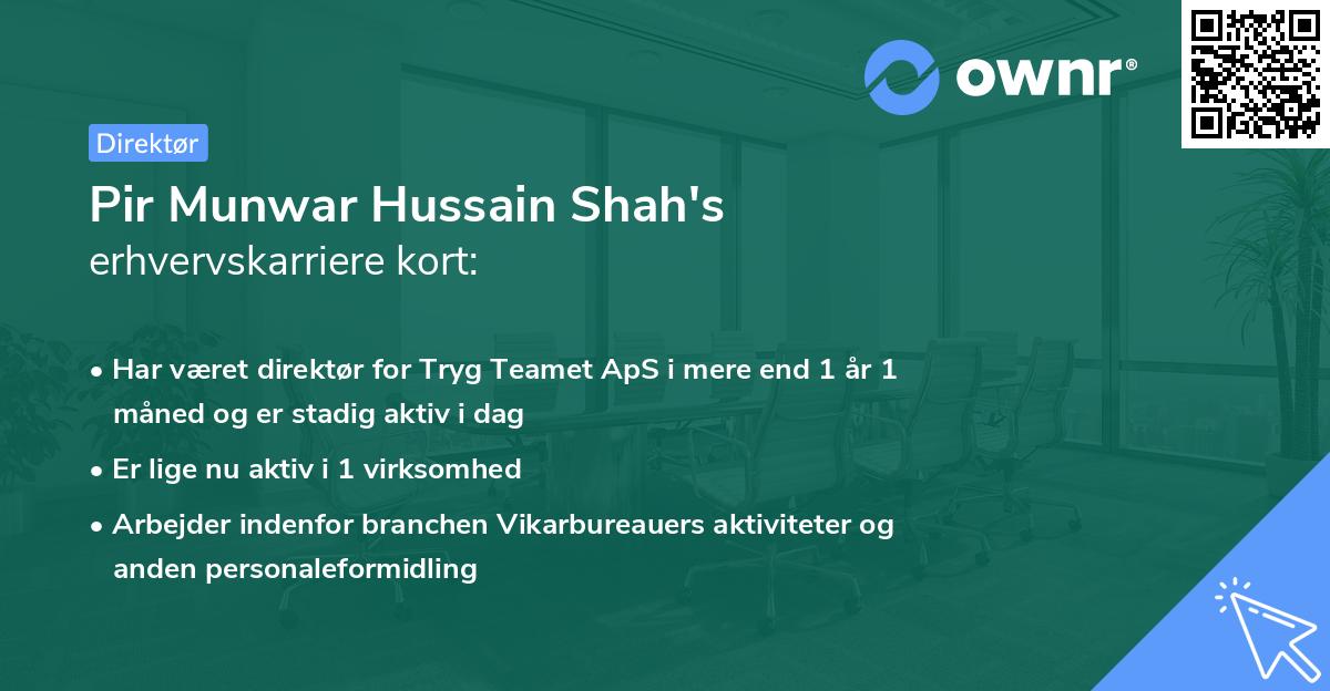 Pir Munwar Hussain Shah's erhvervskarriere kort