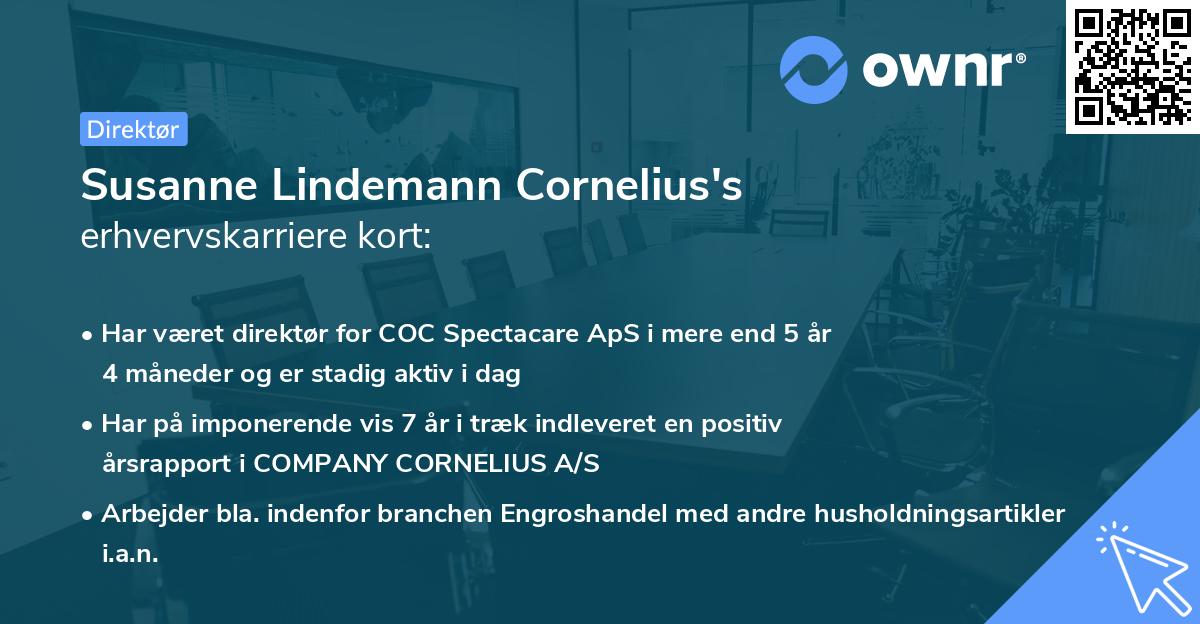 Susanne Lindemann Cornelius's erhvervskarriere kort