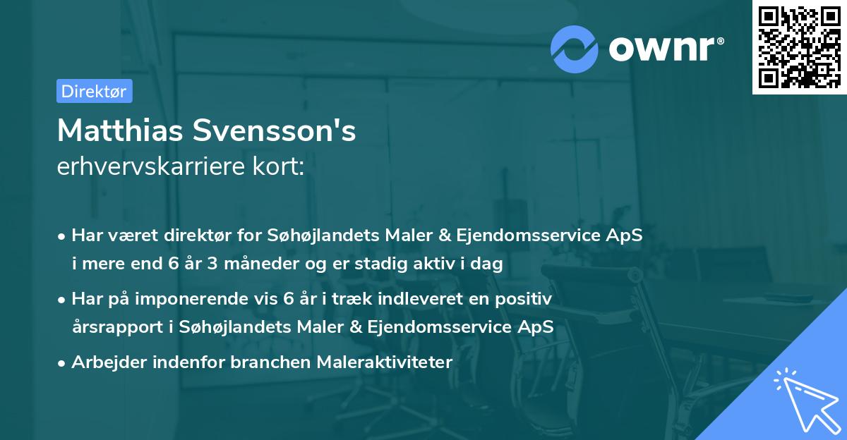 Matthias Svensson's erhvervskarriere kort