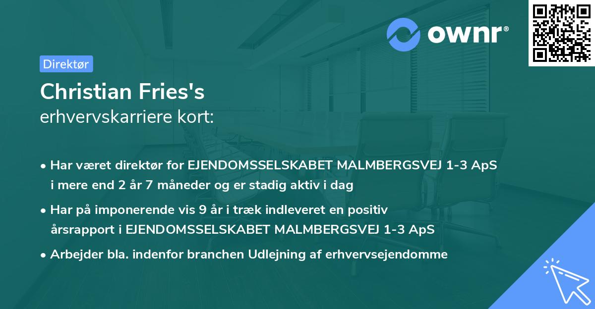 Christian Fries's erhvervskarriere kort