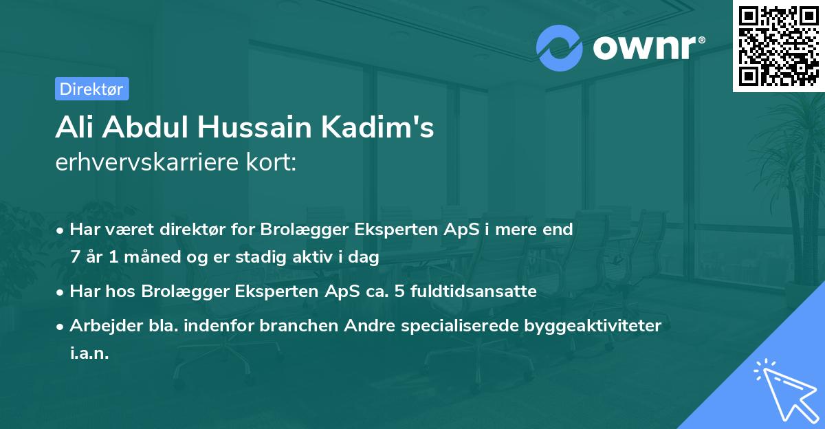 Ali Abdul Hussain Kadim's erhvervskarriere kort
